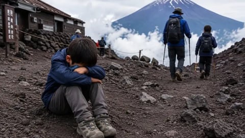 Padre deja solo a su hijo de 7 años en el Monte Fuji