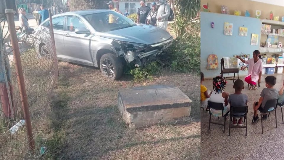 ¡Ay, mi madre! Un carro se le encarama a la cerca del círculo infantil en Colón