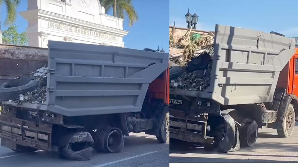 ¿Qué le pasa a Cuba? ¡Basurero con las ruedas pelás' recorre Cienfuegos como si nada!