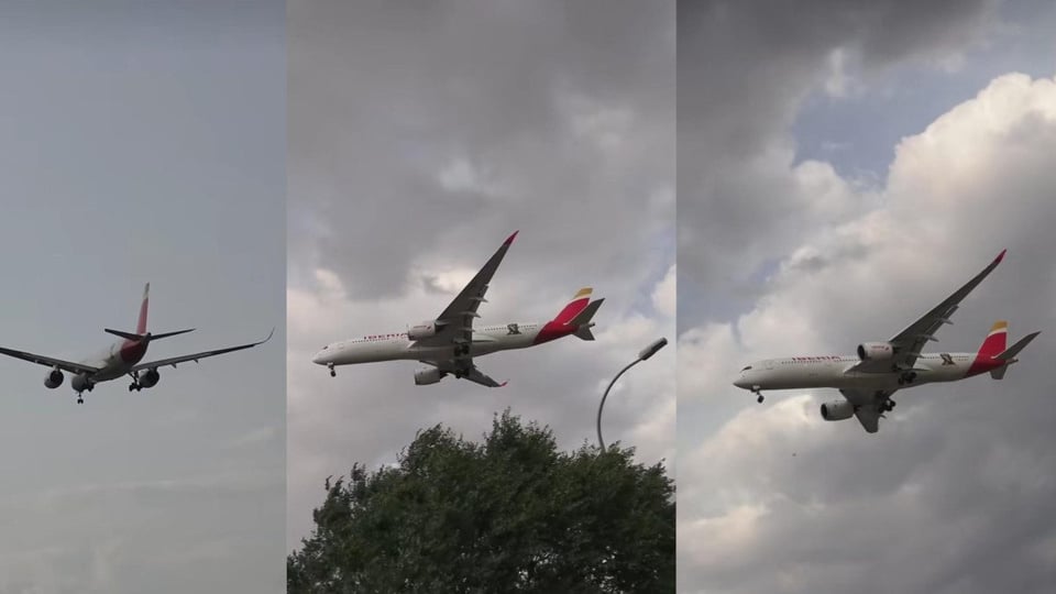 Iberia Airbus A350 Makes Smooth Landing in Madrid Amidst Strong Crosswinds