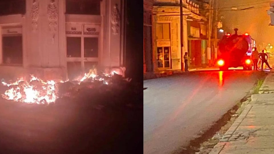 Incendio consume esquina en Cárdenas; bomberos luchan por controlarlo