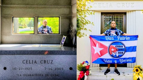 Yosmany Mayeta rinde homenaje a Celia Cruz en su tumba
