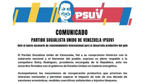 PSUV Acompaña a Delcy Rodríguez en Acuerdos Petroleros con EE. UU.