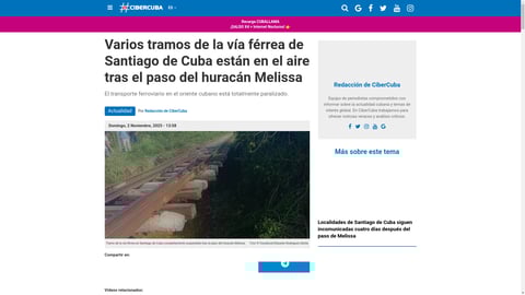 ¡Vía Férrea en el Aire! Huracán Melissa Deja a Santiago de Cuba Sin Trenes: Mira los Daños que Asombran