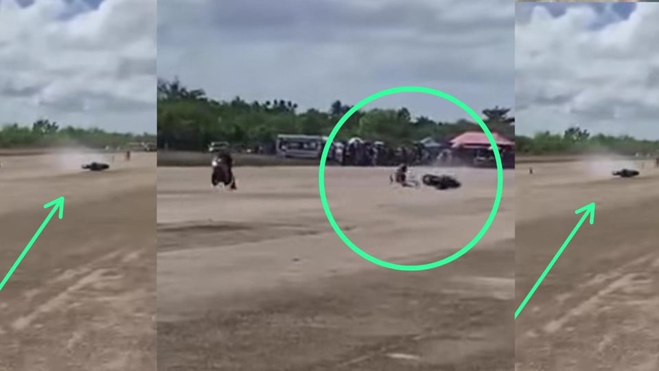 ¿Qué pasó aquí? ¡Motociclista vuela por los aires en plena carrera!