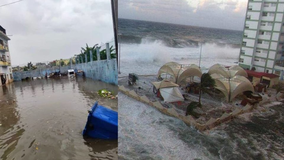 El Malecón de La Habana Bajo Agua por Fuertes Olas y Vientos