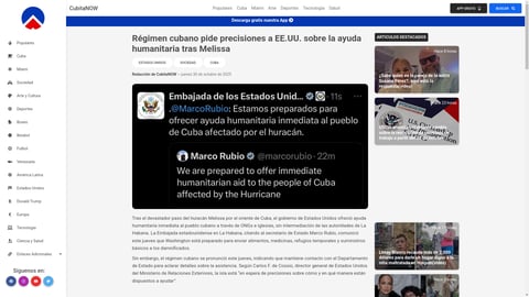 ¡Cuba en Vilo! ¿Aceptará el Régimen la Ayuda que EE.UU. Quiere Entregar Directo al Pueblo Tras Melissa?