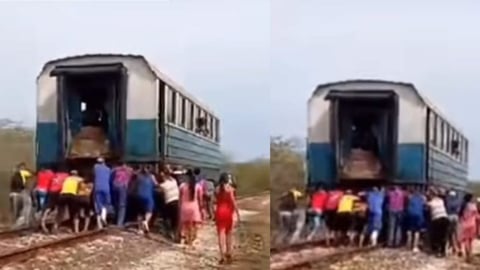 ¡Agarra esa! Pasajeros cubanos a empujar tren como si fuera guagua vieja