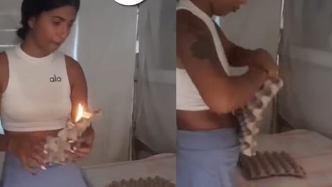 Joven Cubana Usa Cartones de Huevo Quemados Contra Mosquitos