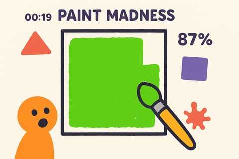 Paint Madness - Cover the square completely with paint! Use different brush shapes, avoid penalties, and collect bonuses in this chaotic painting game!
