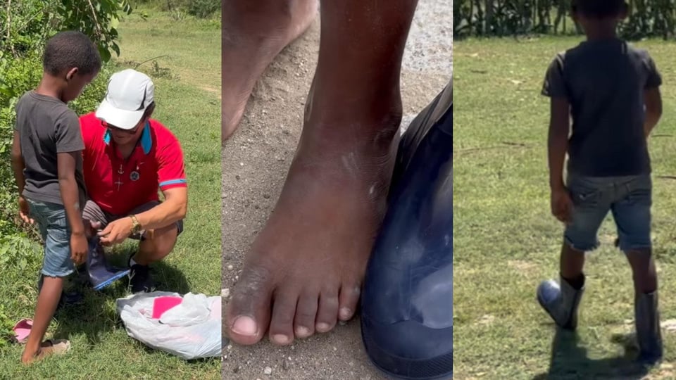 Unas botas de goma alegran a un niño en la Cuba rural
