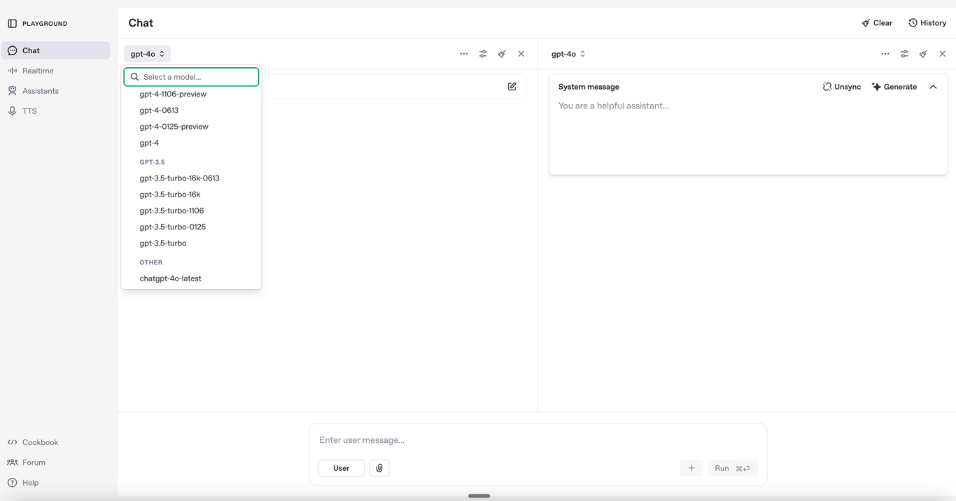 OpenAI Playground screenshot