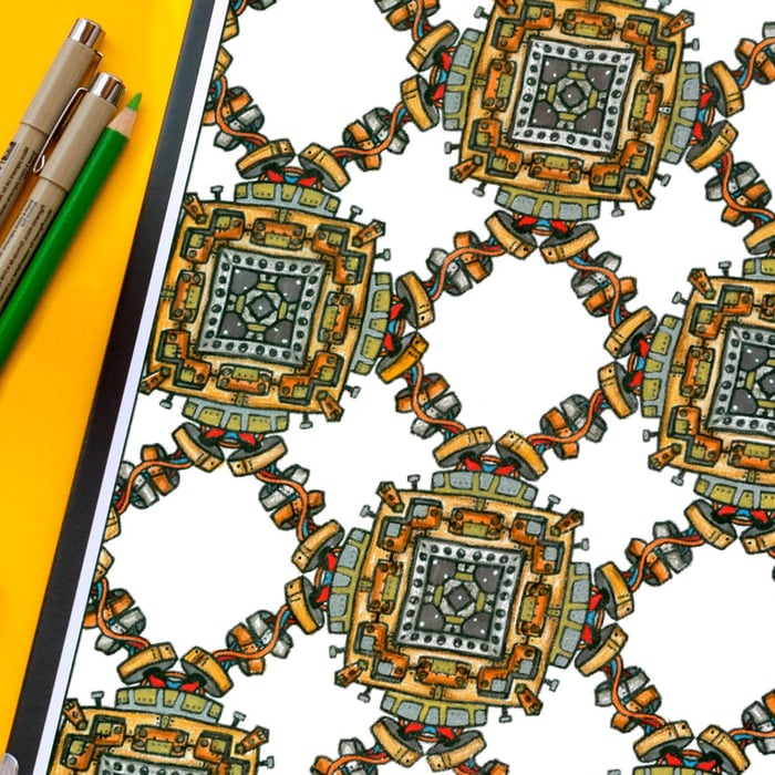 Pattern Crazy: Mechanical Mayhem - Printable Adult Coloring Book - Image 2