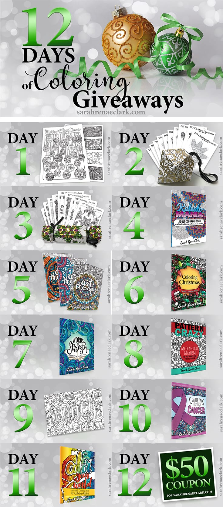 12 Days of Coloring Giveaways 2016 - Enter to win a new prize every day at sarahrenaeclark.com