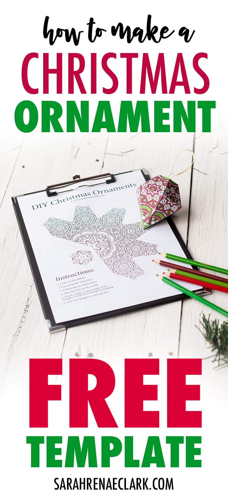 Make a paper ornament for your Christmas tree with this free printable template and tutorial! | Check it out at sarahrenaeclark.com #christmas #freeprintable