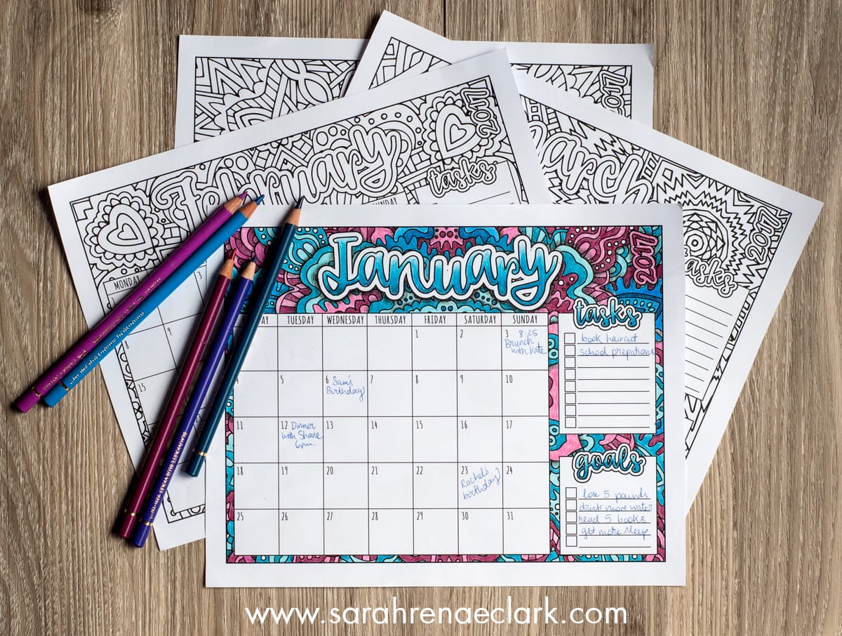 Printable 2017 Coloring Calendar from sarahrenaeclark.com