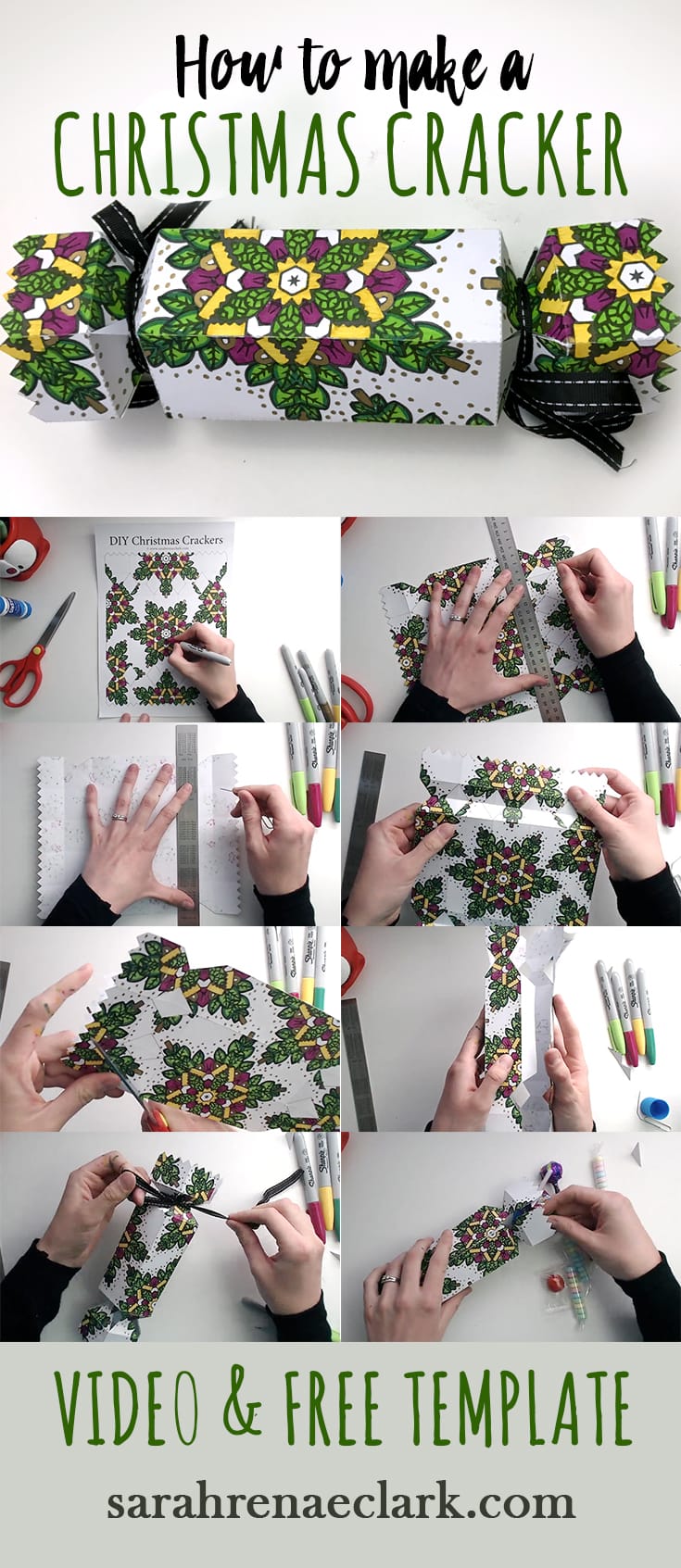 How to make a Christmas Cracker - Free template and tutorial at sarahrenaeclark.com