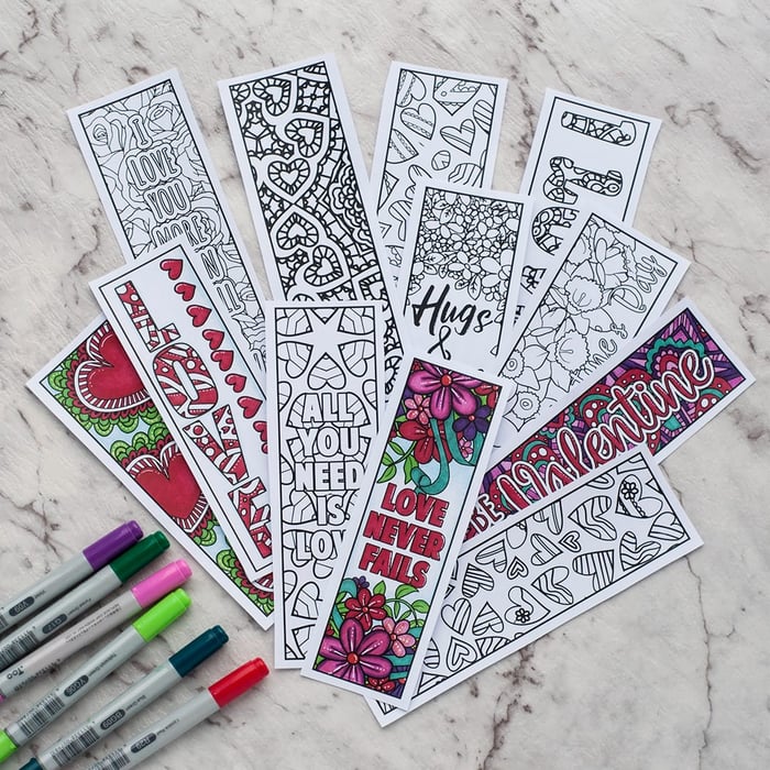 Valentine's Day Bookmarks (Set of 12) - Sarah Renae Clark - Coloring Book Artist and Designer for Free Printable Valentine S Day Bookmarks