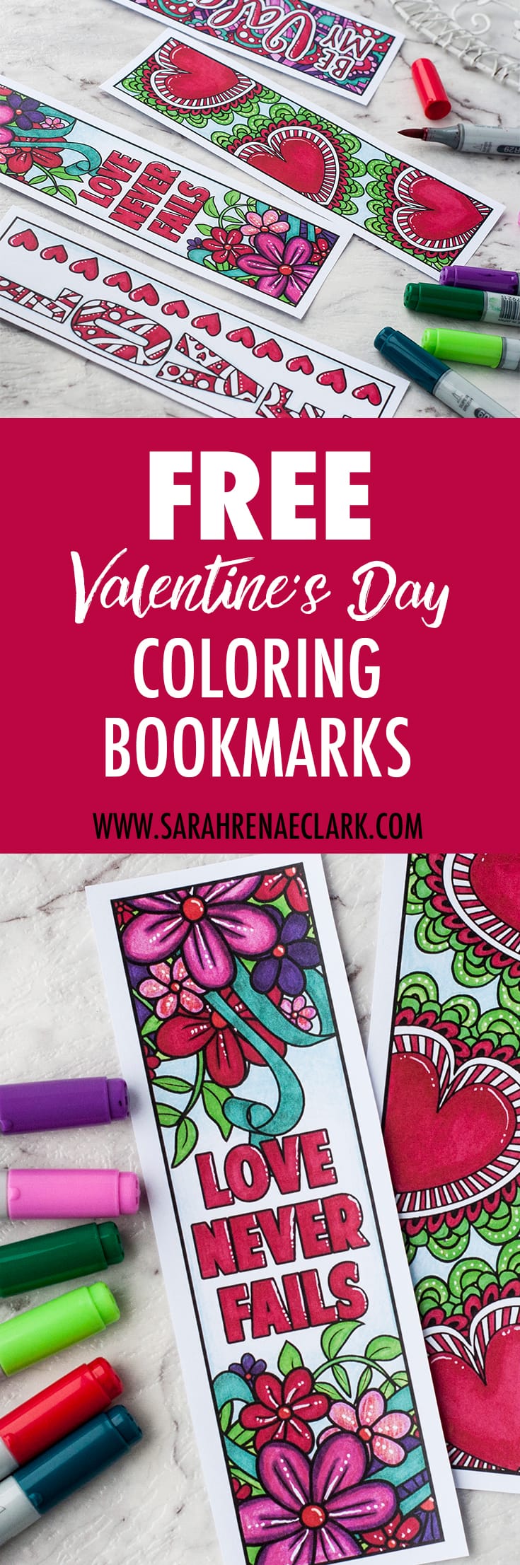 Free Valentine’s Day Printable Bookmarks| Find more Valentine’s coloring page craft templates at www.sarahrenaeclark.com | Valentine's Day Craft, DIY Valentine's Day, Valentine’s Day activity, DIY craft, free craft template, printable coloring pages