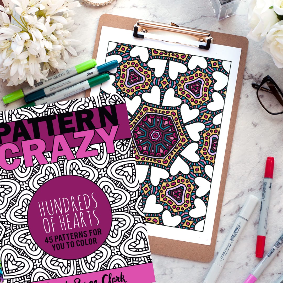 Pattern Crazy: Hundreds of Hearts - Adult Coloring Book | Find more Valentine’s coloring page craft templates at www.sarahrenaeclark.com| Valentine's Day Craft, DIY Valentine's Day, Valentine’s Day activity, DIY craft, free craft template, printable coloring pages