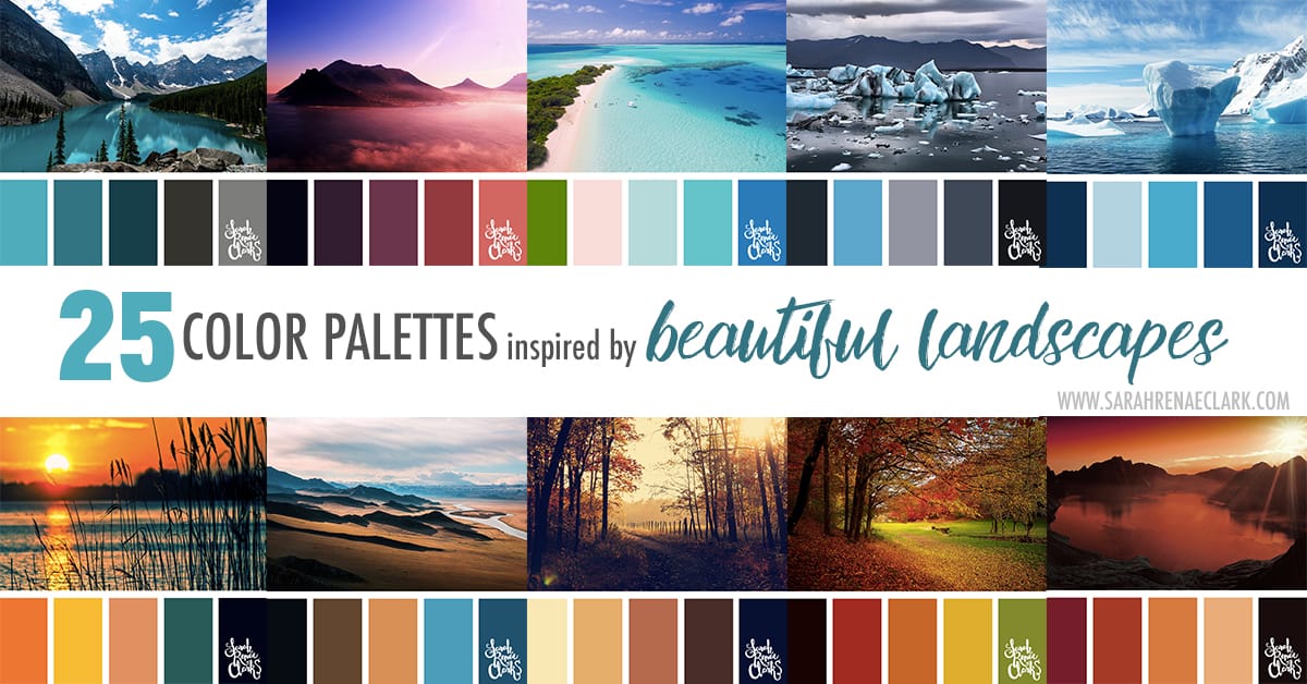 25 Color Palettes Inspired by Beautiful Landscapes | Click for more color combinations inspired by beautiful landscapes and other coloring inspiration at http://sarahrenaeclark.com | Colour palettes, colour schemes, color therapy, mood board, color hue