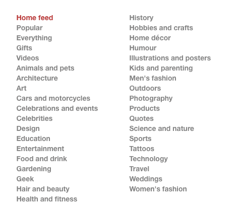 pinterest categories There is a huge variety in the categories on Pinterest | Pinterest Marketing at www.sarahrenaeclark.com