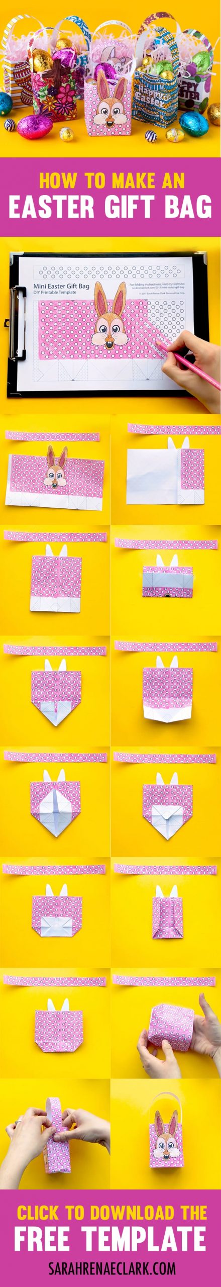 Make your own mini Easter gift bags with this free template and easy tutorial by Sarah Renae Clark. Click to get started! http://sarahrenaeclark.com/2017/mini-easter-gift-bag/