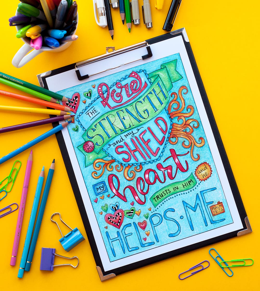 Bible coloring page from the Words of Strength adult coloring book