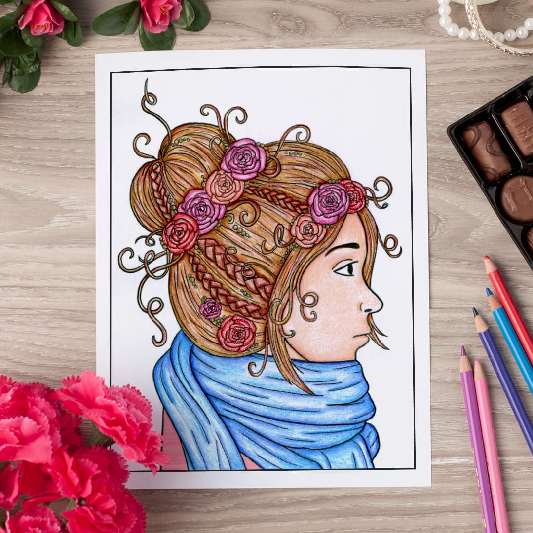 Girl coloring page colored by Michelle HH | More printable coloring pages at www.sarahrenaeclark.com