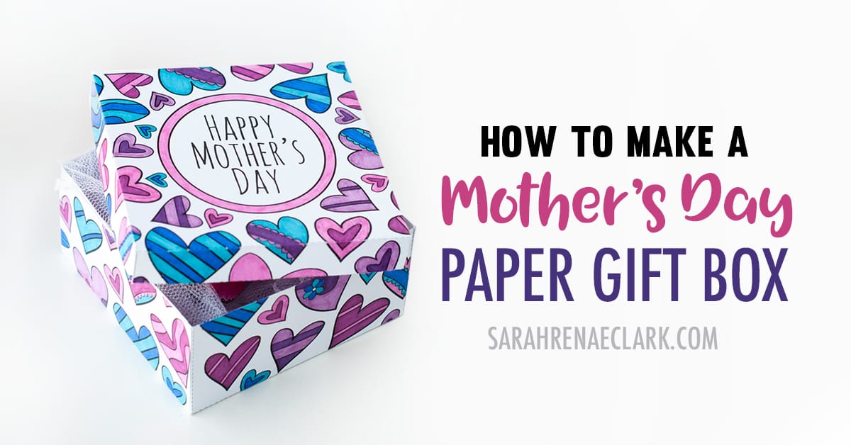 Make a paper gift box for Mother’s Day with this template and video tutorial by Sarah Renae Clark. There are 6 different designs to color in! What a great DIY Mother’s Day gift| Find more Mother’s Day printables and coloring pages at https://sarahrenaeclark.com/shop/cat/seasonal/mothers-day/