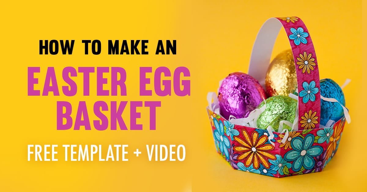Make an Easter egg basket with this free template and easy tutorial by Sarah Renae Clark. Click to get started! https://sarahrenaeclark.com/2017/how-to-make-easter-egg-basket-free-template/