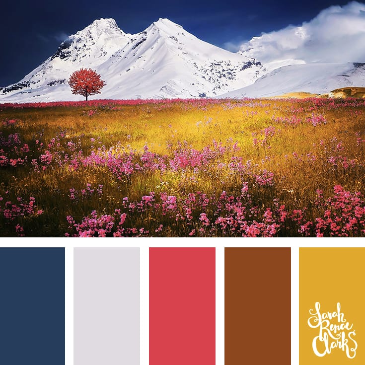Color-Palette-123-mountain What a view! So colorful | Click for more color combinations and color palettes inspired by the Pantone Fall 2017 Color Trends, plus other coloring inspiration at http://sarahrenaeclark.com | Colour palettes, colour schemes, color therapy, mood board, color hue