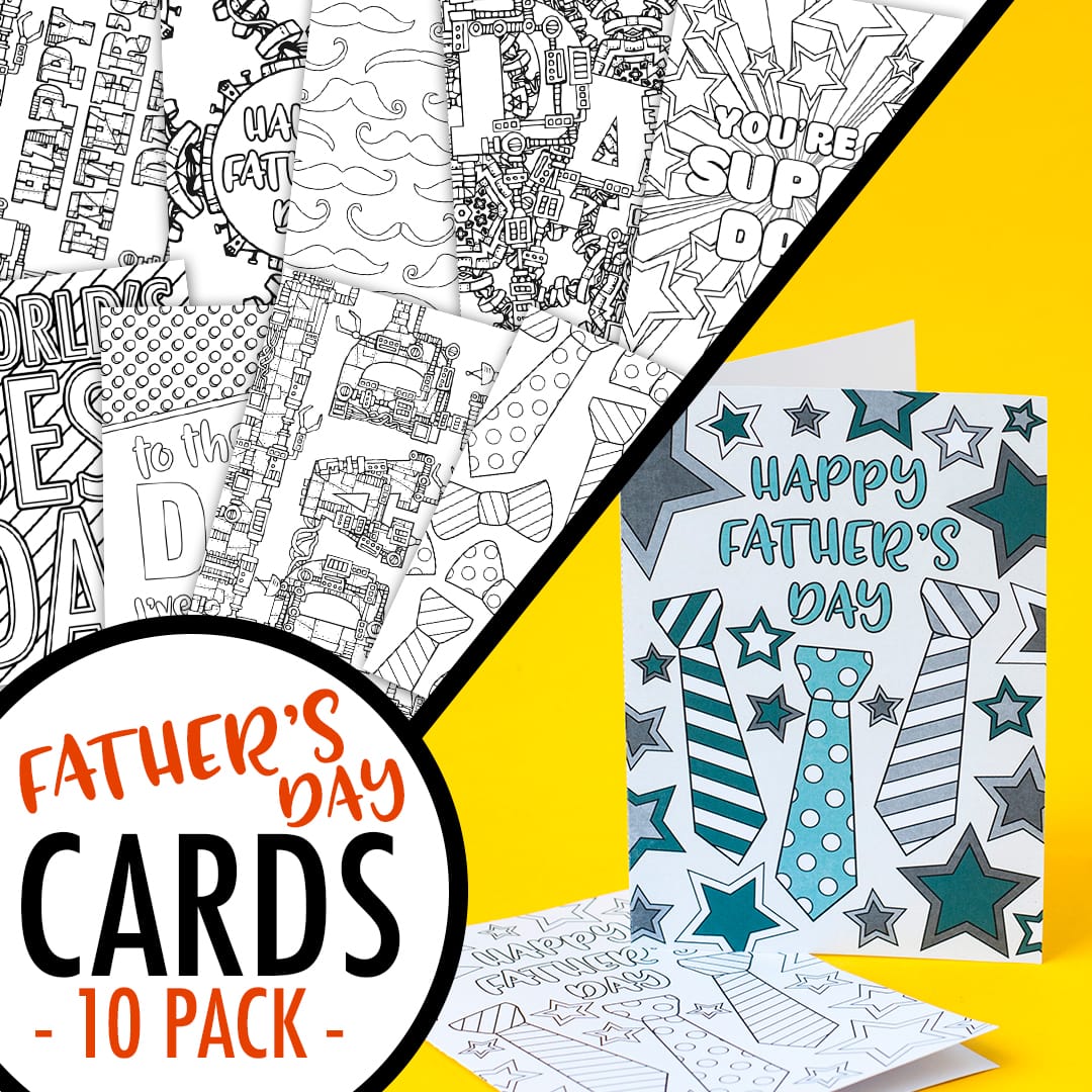 These printable Father’s Day cards are fun to color in and a great way to personalize your Father’s Day gift! Includes 10 printable cards to color in | Find more Father’s Day printables and coloring pages at https://sarahrenaeclark.com/shop/cat/seasonal/fathers-day/