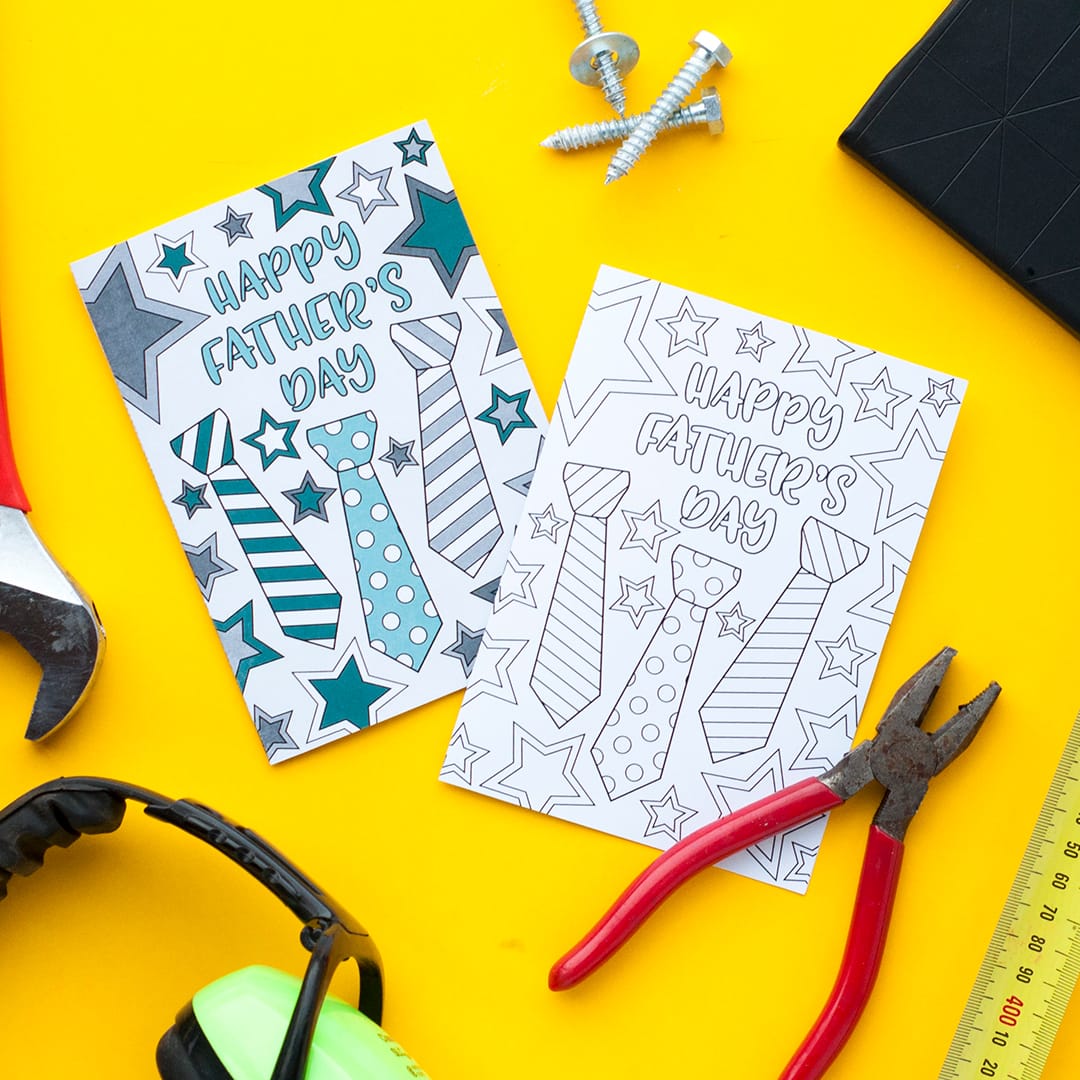 This free printable Father’s Day card is fun to color in and a great way to personalize your Father’s Day gift! This is a sample card from my pack of 10 coloring cards for Father’s Day | Find more Father’s Day printables and free coloring pages at https://sarahrenaeclark.com/shop/cat/seasonal/fathers-day/