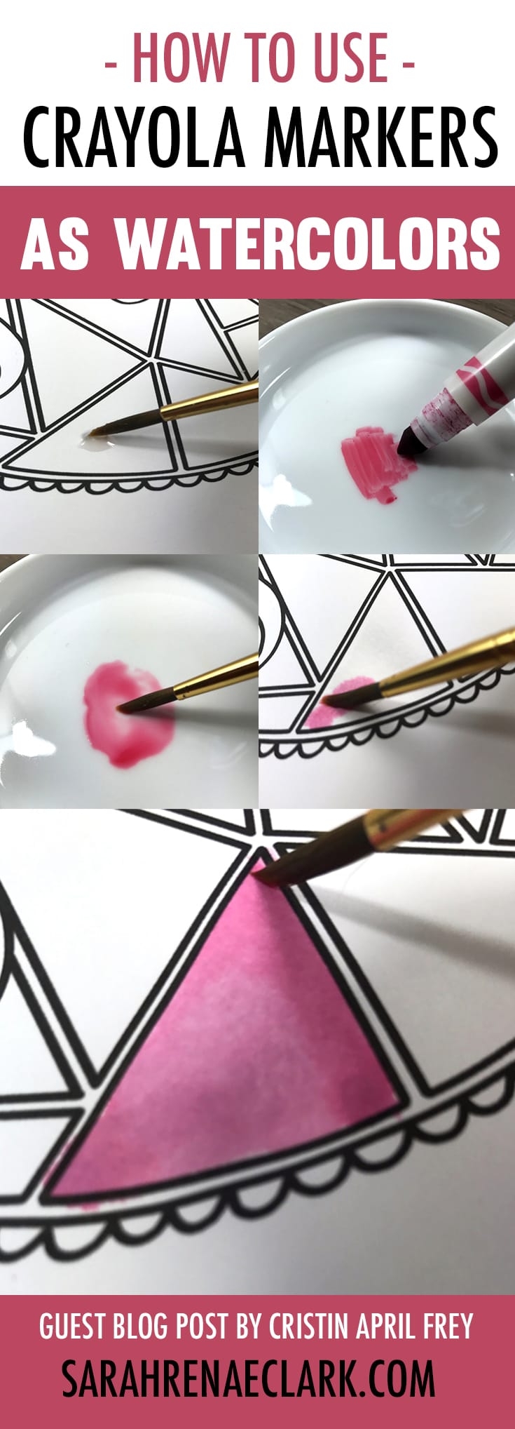 In this coloring tutorial, Cristin will show you how to create beautiful watercolor effects using cheap Crayola markers and water. Check out the step-by-step photos and video tutorial, plus other adult coloring hacks at www.sarahrenaeclark.com | How to use Crayola markers as watercolors