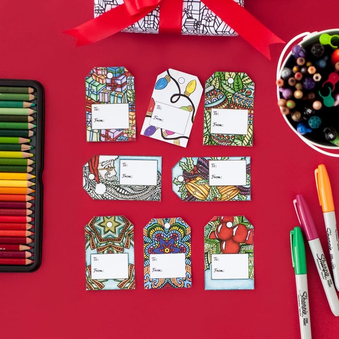 DIY Christmas gift tags – 8 printable coloring tags | Find more Christmas printable activities and coloring pages at www.sarahrenaeclark.com/christmas