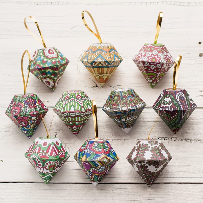 DIY Christmas ornaments – 10 printable coloring templates to make your own Christmas ornaments from paper | Find more Christmas printable activities and coloring pages at www.sarahrenaeclark.com/christmas
