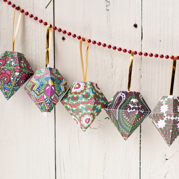DIY Christmas ornaments – 10 printable coloring templates to make your own Christmas ornaments from paper | Find more Christmas printable activities and coloring pages at www.sarahrenaeclark.com/christmas
