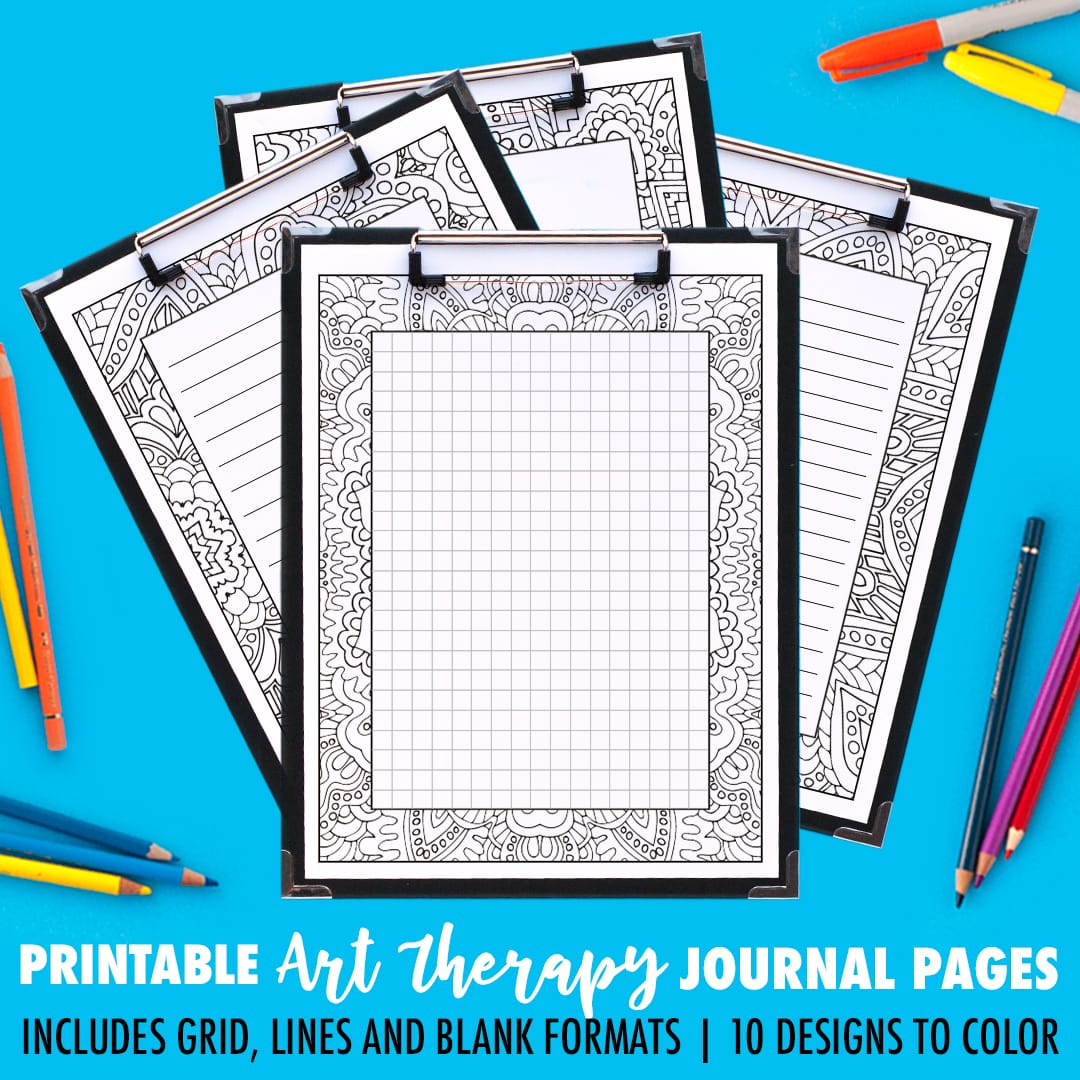 Ooh! Printable journal pages that you can color in! This pack includes 10 different designs, with 4 formats for each journal page including a grid, small lines, big lines and a blank version. | Find more printable planners and calendars to color and organize everything at www.sarahrenaeclark.com | #bulletjournal #printables #plannerlove