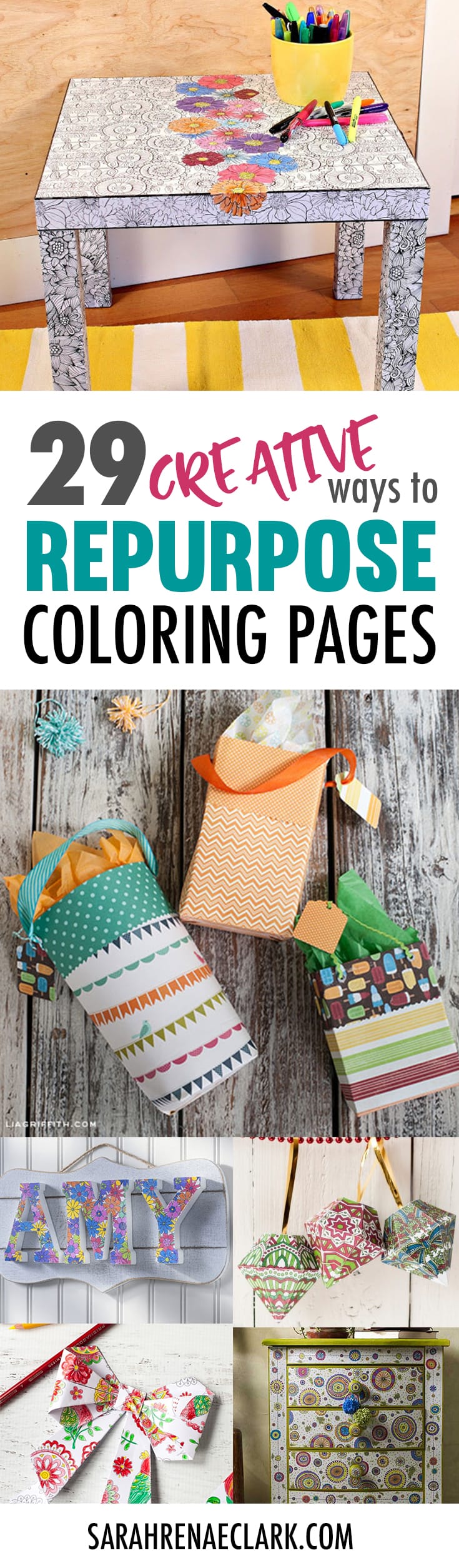 Not sure what to do with your finished coloring pages? Check out these 29 you can make with them! #coloringpage #crafts www.sarahrenaeclark.com