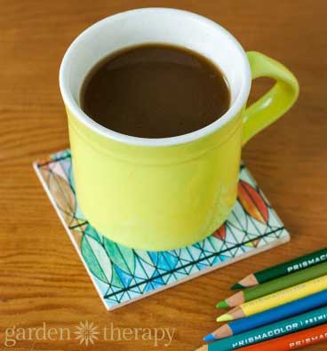 Make a coaster from a finished coloring page | Click to see all 29 creative ways to repurpose your coloring pages | #coloringpage #crafts www.sarahrenaeclark.com
