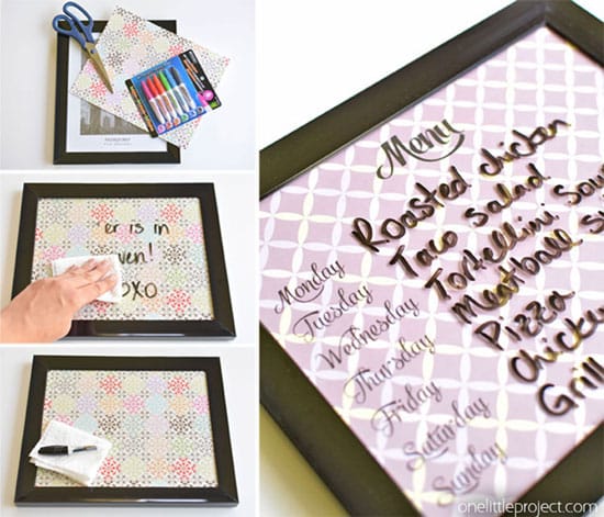 Use a coloring page to create a DIY dry erase board | Click to see all 29 creative ways to repurpose your coloring pages | #coloringpage #crafts www.sarahrenaeclark.com