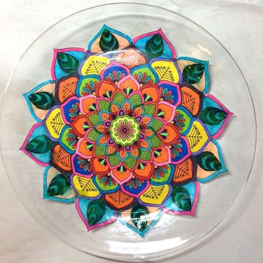 Turn a mandala coloring page into a plate | Click to see all 29 creative ways to repurpose your coloring pages | #coloringpage #crafts www.sarahrenaeclark.com