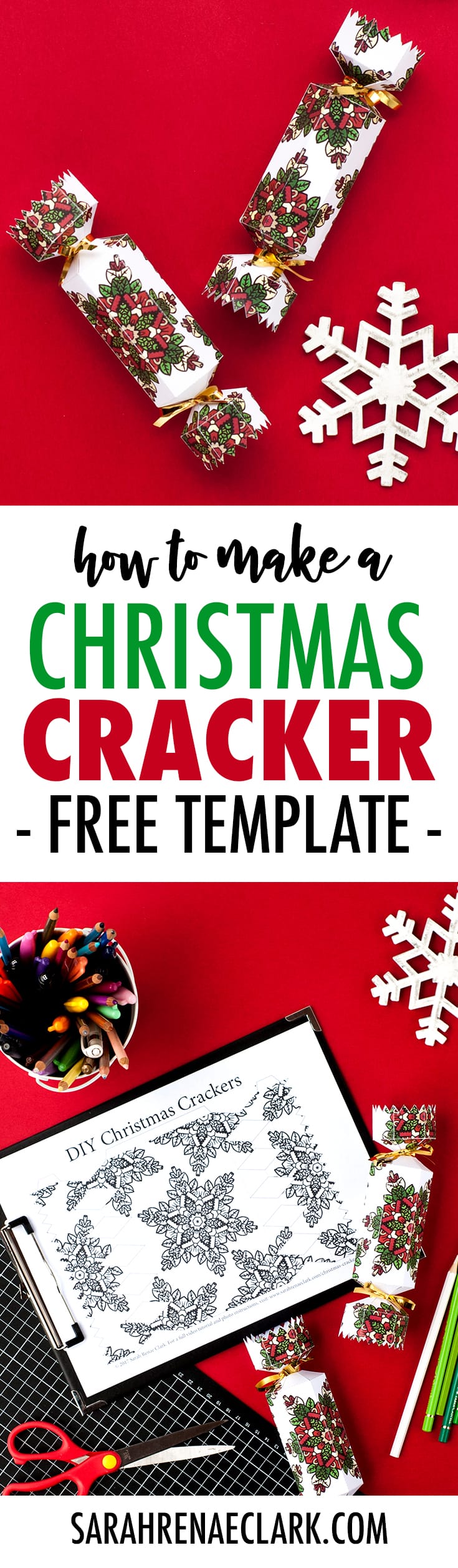 Learn how to make a DIY Christmas Cracker with this easy tutorial and free cracker template! www.sarahrenaeclark.com/christmas-cracker #christmas #printables #diychristmas #christmascracker