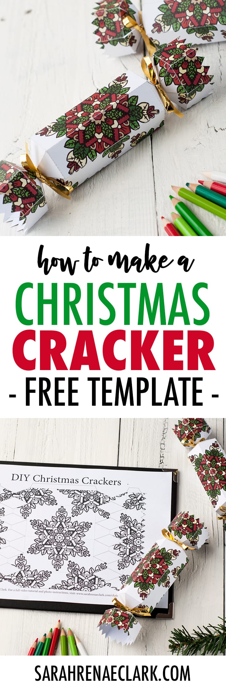 Learn how to make a DIY Christmas Cracker with this easy tutorial and free cracker template! www.sarahrenaeclark.com/christmas-cracker #christmas #printables #diychristmas #christmascracker