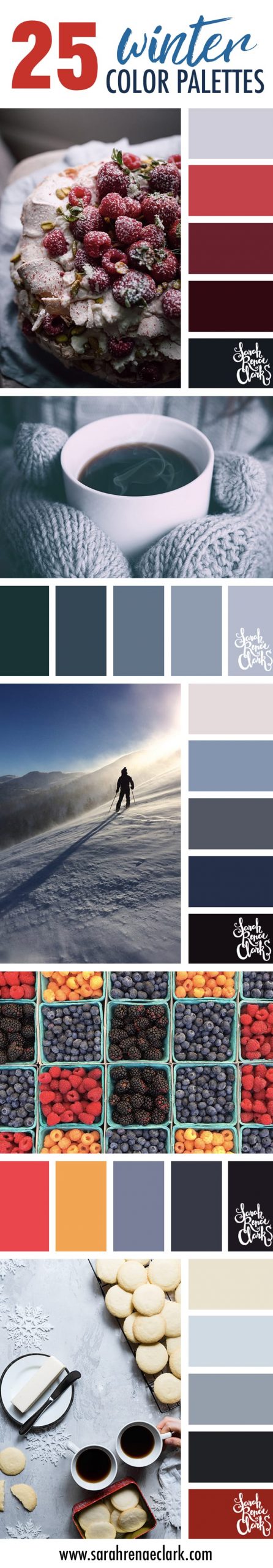 25 Winter Color Schemes // Click for more winter color combinations, mood boards and seasonal color palettes at http://sarahrenaeclark.com #color #colorscheme #colorinspiration