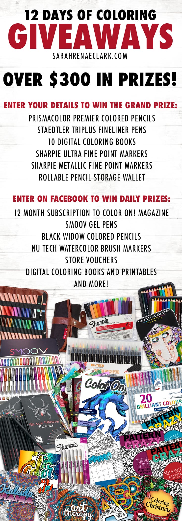 Over $300 in prizes for coloring book lovers in this huge giveaway! Enter at sarahrenaeclark.com/win