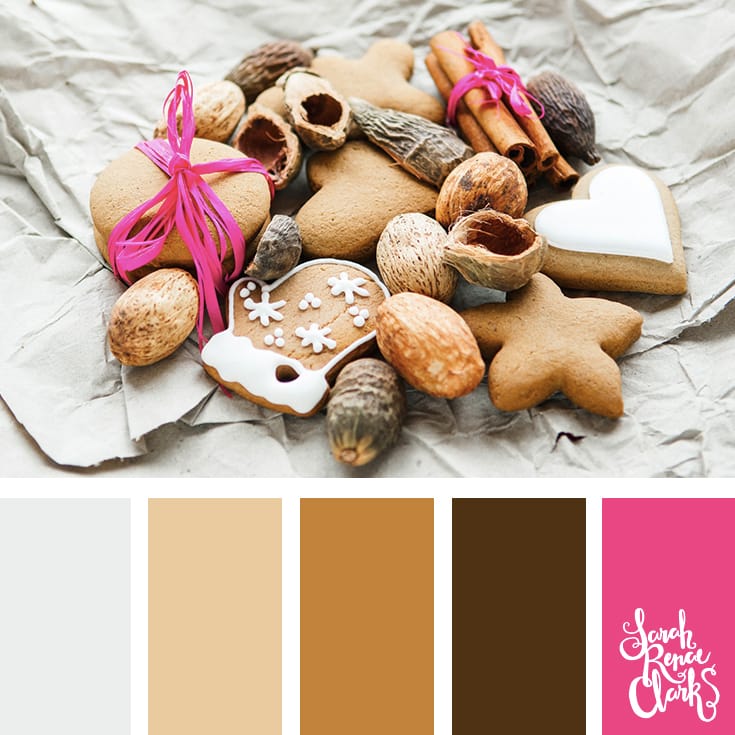 Gingerbread color inspiration // Christmas Color Schemes // Click for more Christmas color palettes, mood boards and color combinations at https://sarahrenaeclark.com #color #colorscheme #colorpalette Gingerbread color inspiration // Christmas Color Schemes // Click for more Christmas color palettes, mood boards and color combinations at https://sarahrenaeclark.com #color #colorscheme #colorpalette