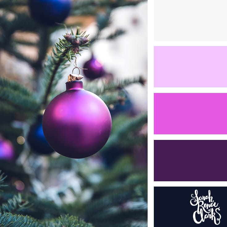 Purple Christmas color palette // Christmas Color Schemes // Click for more Christmas color palettes, mood boards and color combinations at https://sarahrenaeclark.com #color #colorscheme #colorpalette Purple Christmas color palette // Christmas Color Schemes // Click for more Christmas color palettes, mood boards and color combinations at https://sarahrenaeclark.com #color #colorscheme #colorpalette