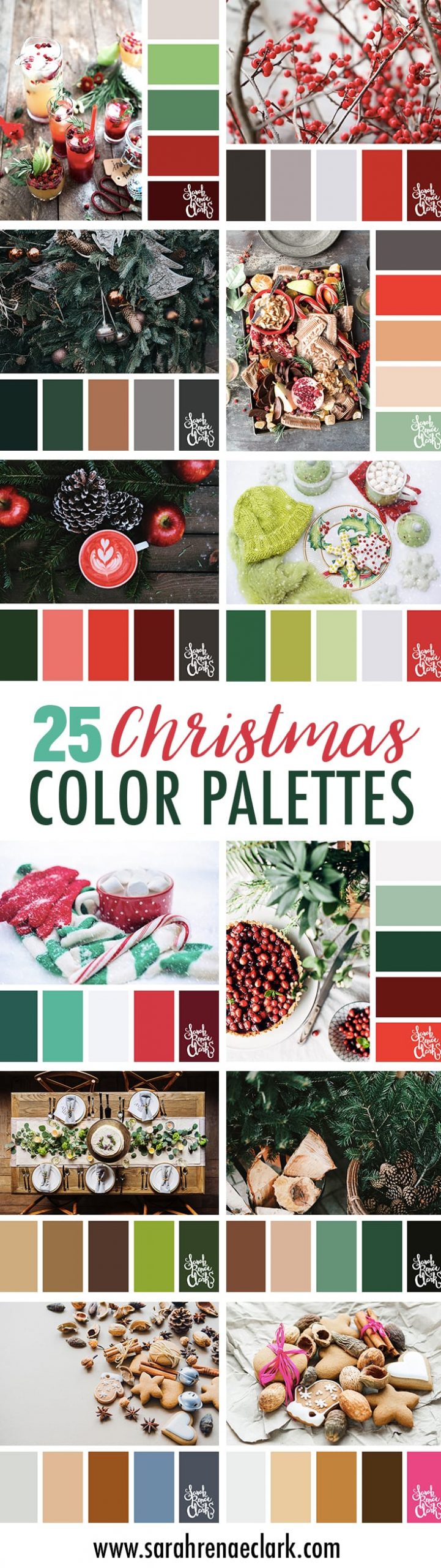 25 Christmas Color Palettes | Color schemes for all your Christmas craft projects! Click to see all 25 Christmas color palettes and other seasonal color inspiration at https://sarahrenaeclark.com #color #colorscheme #colorpalette